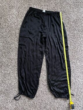 Victoria's Secret PINK Black Satin Cargo Pants High Rise Drawstring Large